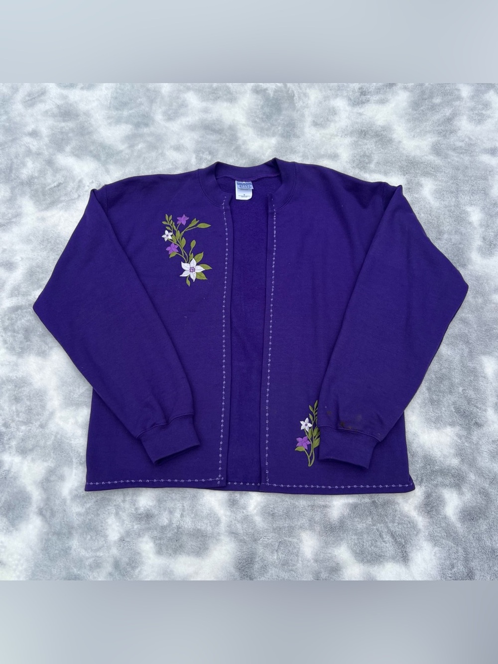 Gildan Vintage Purple Floral Embroidered Cardigan Sweatshirt
